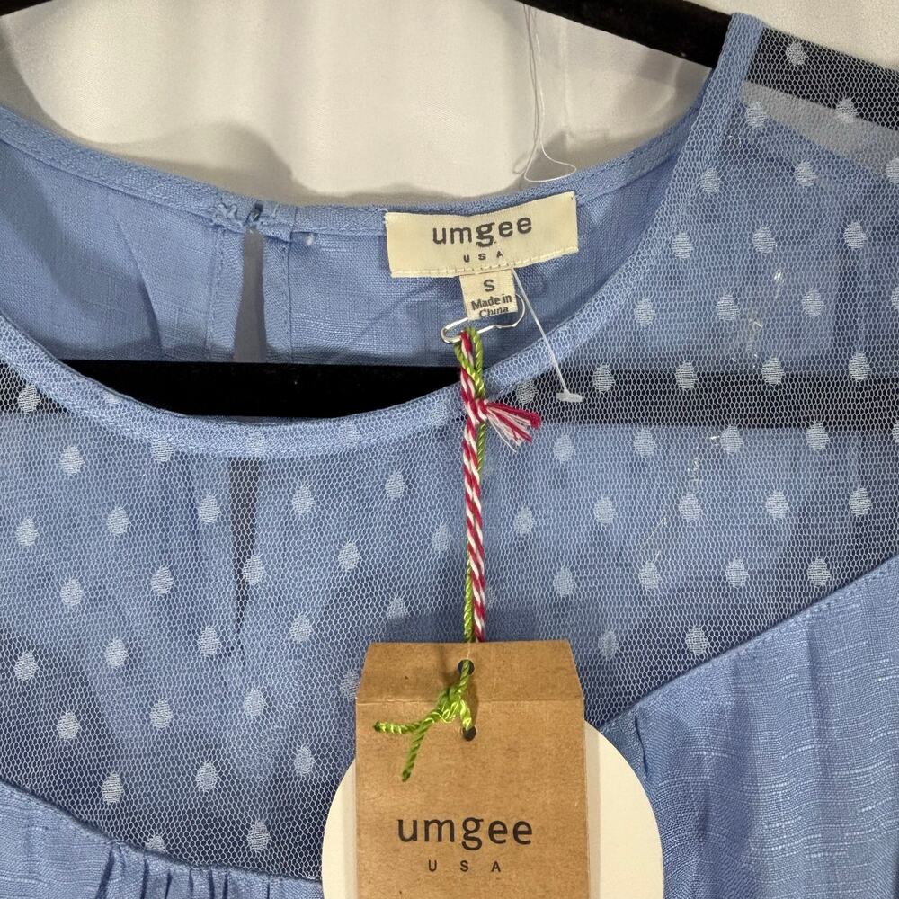 NWT Umgee Blue Floral Embroider Lace Collar Batwing Sleeve Boho Top Size Small - Picture 4 of 5